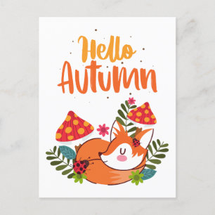 Hallo Herbst Niedlich Fox Herbstsaison Postkarte