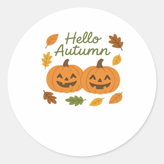 Hallo Herbst Niedlich Lächeln Pumpkins Klassischer Runder Aufkleber (Vorderseite)