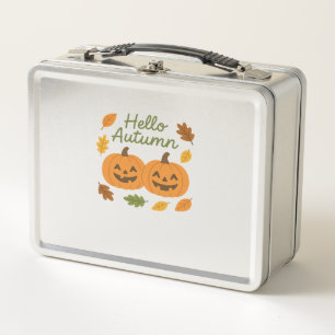 Hallo Herbst Niedliche lächelnde Kürbisse Klassisc Metall Brotdose