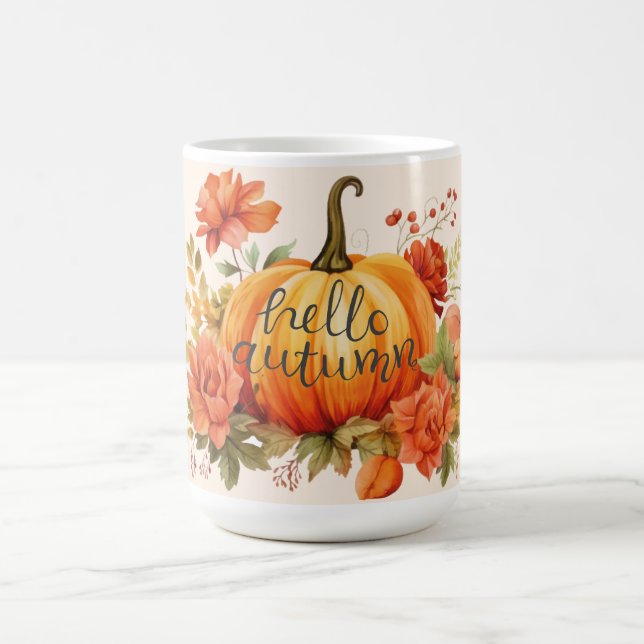 Hallo Herbst Pumpkin Blumenfall Kaffeetasse (Mittel)