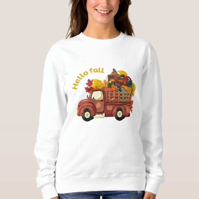 Hallo Herbst Roter LKW Herbsternte Sweatshirt (Vorderseite)