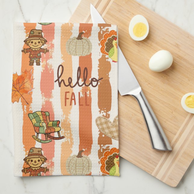 Hallo Herbst Rustikale Patchwork Orange Blätter St Geschirrtuch (Viertel Falte)