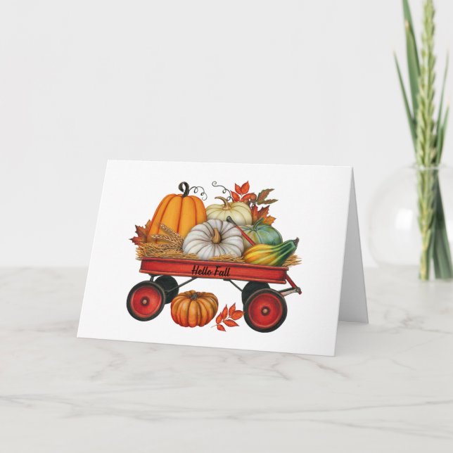 Hallo Herbst Rustikaler Landwagen mit Kürbissen  Karte (Vorderseite)