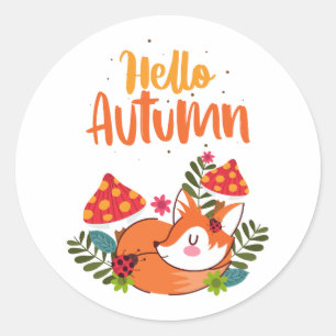 Hallo Herbst Süßer Fuchs Herbst Herbstsaison Runder Aufkleber