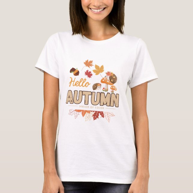 Hallo Herbst – Süßer Igel & Herbst Design T-Shirt (Vorderseite)