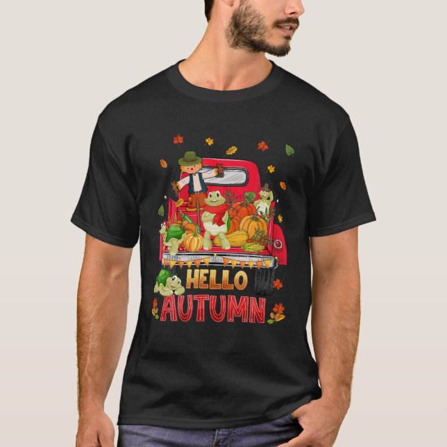 Hallo Herbst Turtle Erntedank Pumpkin Mapl T-Shirt (Vorderseite)