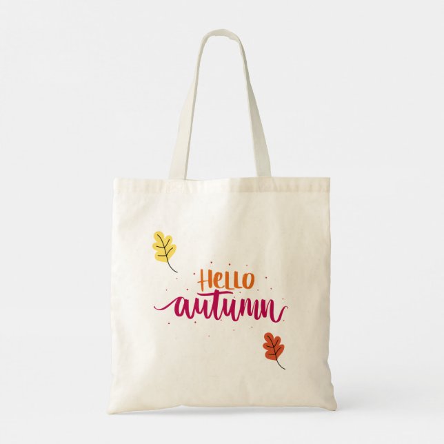 Hallo Herbst-Typografie-Design | Süße Herbstblätte Tragetasche (Rückseite)