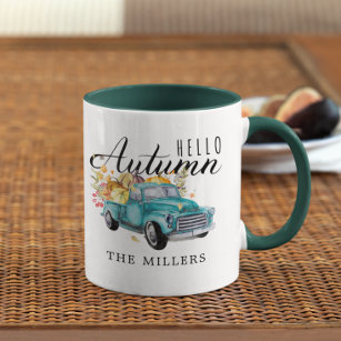 Hallo Herbst   Vintager Erntewagen Personalisiert Tasse