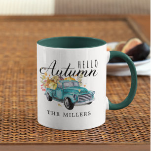 Hallo Herbst   Vintager Erntewagen Personalisiert Tasse