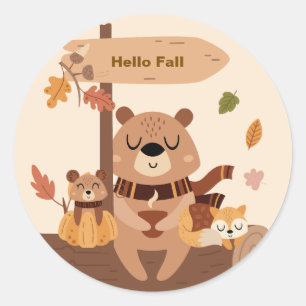 Hallo Herbst - Waldtiere Herbst Runder Aufkleber