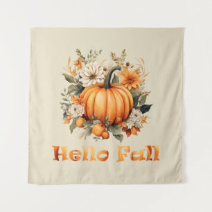 Hallo Herbst Wasserfarbe Wildblumen Herbstblätter Wandteppich