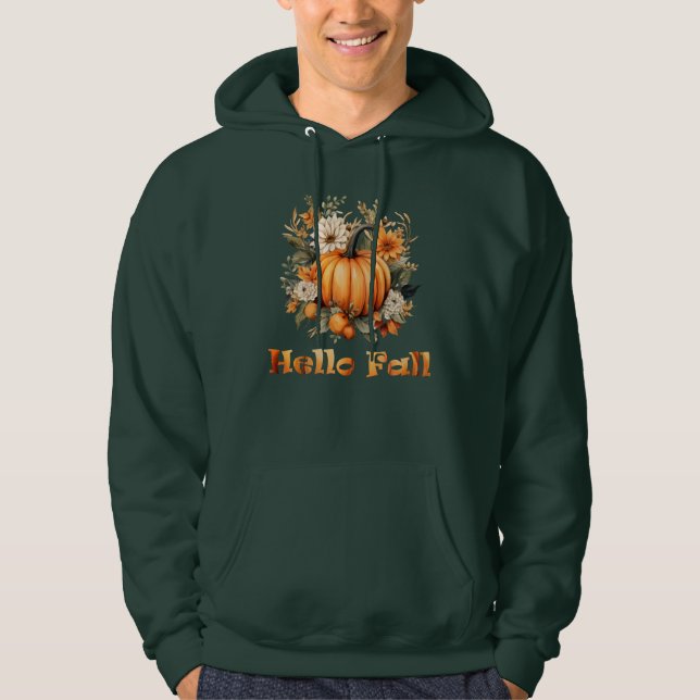 Hallo Herbst Wasserfarben Wildblumen Herbstblätter Hoodie (Vorderseite)