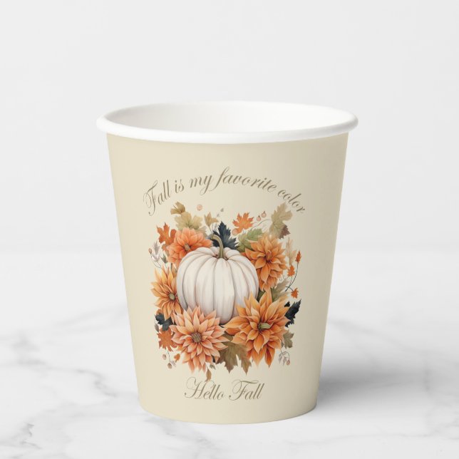 Hallo Herbst Wasserfarben Wildblumen Herbstblätter Pappbecher (Vorderseite)