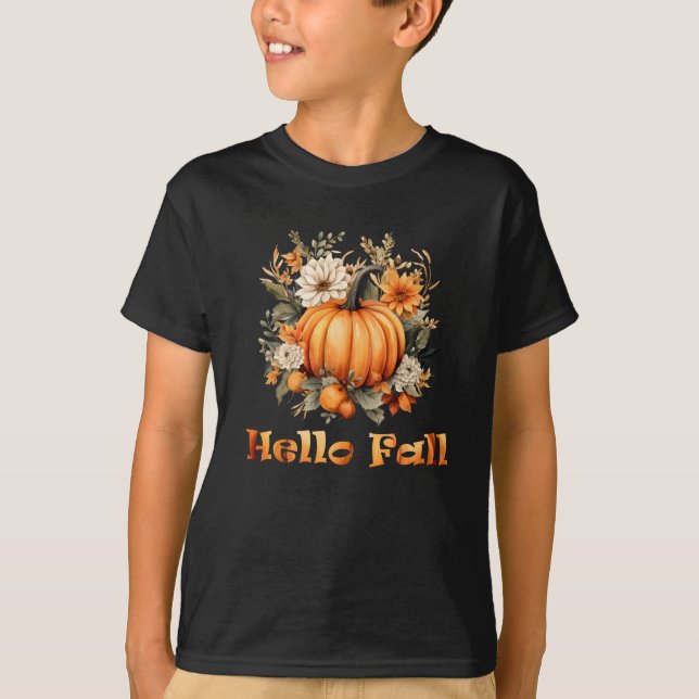 Hallo Herbst Wasserfarben Wildblumen Herbstblätter T-Shirt (Vorderseite)