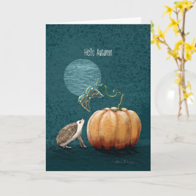 Hallo Herbstkürbis Igel Karte (Gelbe Blume)