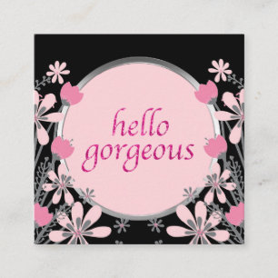Hallo herrlicher Girly rosa mit BlumenGlitzer Quadratische Visitenkarte
