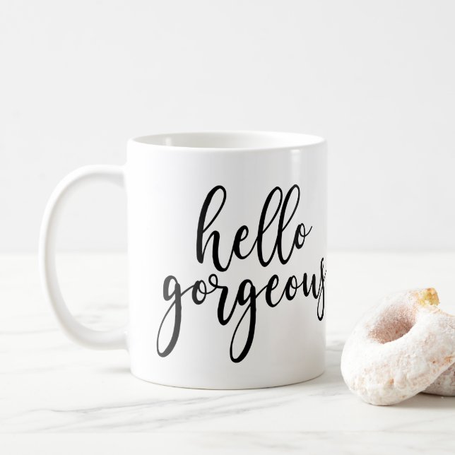 Hallo herrliches schwarzes handgeschriebenes kaffeetasse (Mit Donut)
