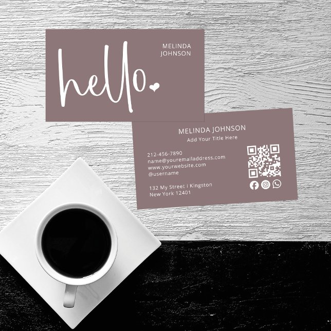 Hallo Herz Skript QR Code Social Media Old Pink Visitenkarte (Von Creator hochgeladen)