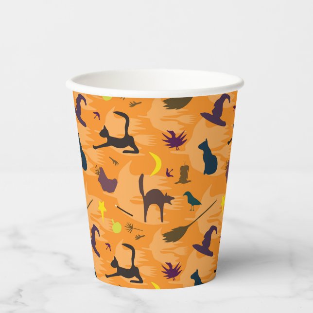 Hallo Hexe - nahtloses Halloween-Muster. Pappbecher (Vorderseite)