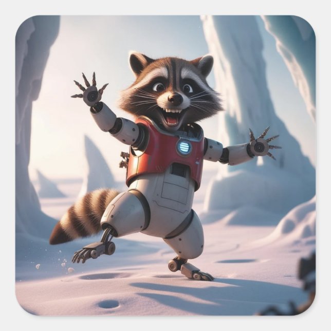 Hallo, Hi Raccon Quadratischer Aufkleber (Vorderseite)