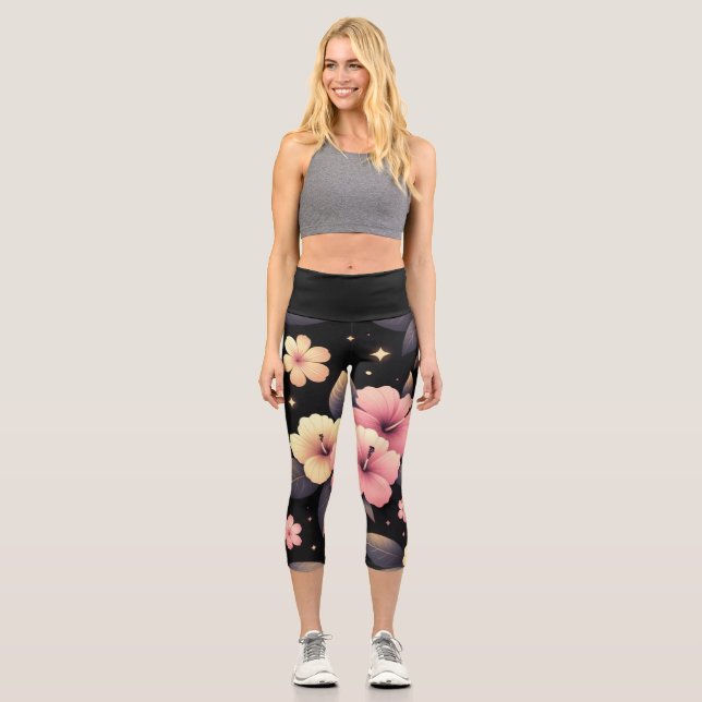 Hallo Hibiskus Capri Leggings (Vorderseite)