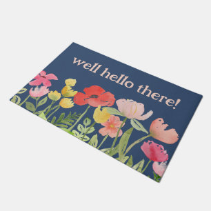 Hallo, hier Blume in Aquarellfarben Begrüßungsmatt Fußmatte