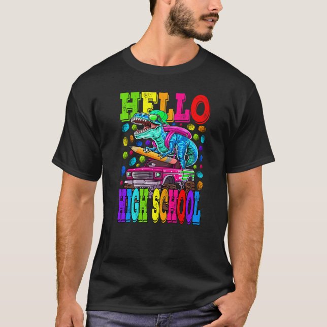 Hallo High School Monster Truck Dinosaurier Zurück T-Shirt (Vorderseite)