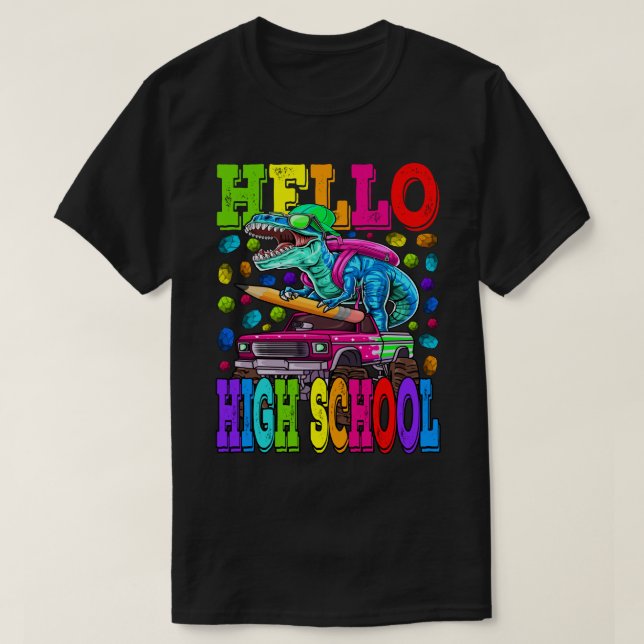 Hallo High School Monster Truck Dinosaurier Zurück T-Shirt (Design vorne)