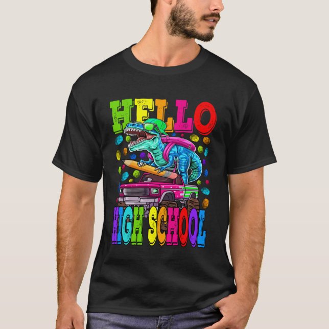Hallo High School Monster Truck Dinosaurier Zurück T-Shirt (Vorderseite)