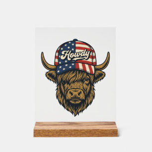 Hallo Highland-Kuh Patriotisches Vintage-Western-D Acrylschild