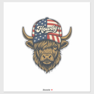 Hallo Highland-Kuh Patriotisches Vintage-Western-D Aufkleber