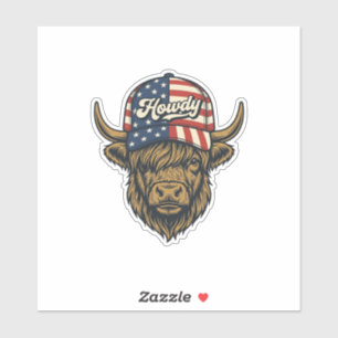 Hallo Highland-Kuh Patriotisches Vintage-Western-D Aufkleber