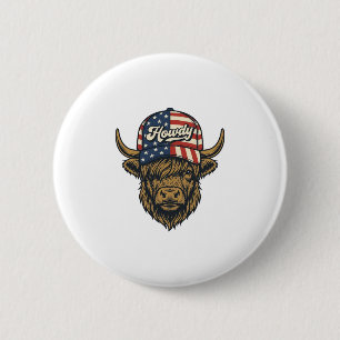 Hallo Highland-Kuh Patriotisches Vintage-Western-D Button