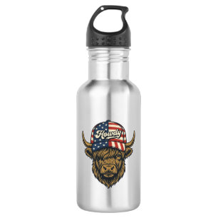 Hallo Highland-Kuh Patriotisches Vintage-Western-D Edelstahlflasche