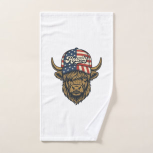 Hallo Highland-Kuh Patriotisches Vintage-Western-D Handtuch