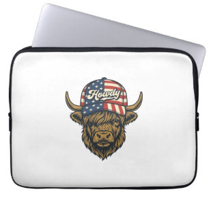 Hallo Highland-Kuh Patriotisches Vintage-Western-D Laptopschutzhülle