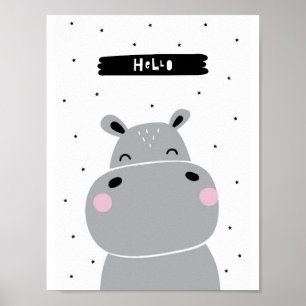 Hallo Hippo   Skandinavisches Kinderzimmer Poster