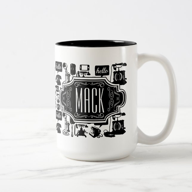 Hallo Hipster Retro Telefone Muster Zweifarbige Tasse (Rechts)