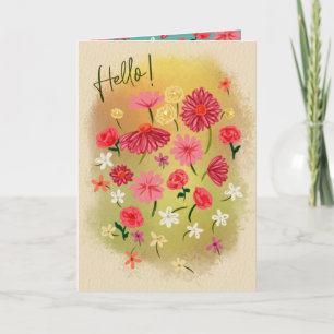 Hallo ! Hübsche, handgestrichene, rosa Blume Dankeskarte