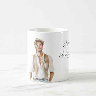 Hallo hübscher Mann weißes Hemd cremefarbene Weste Kaffeetasse