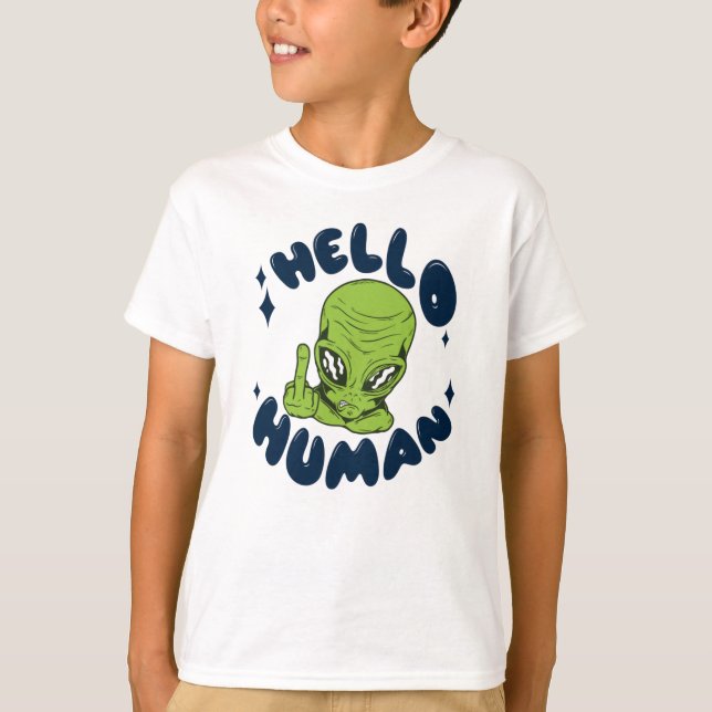 Hallo humane lustige Alien T-Shirt (Vorderseite)