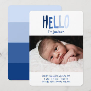 HALLO, ich bin Baby Name Foto Blau Palette Neugebo Ankündigung