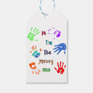 Hallo, ich bin der Messy - Paint Handprints Geschenkanhänger