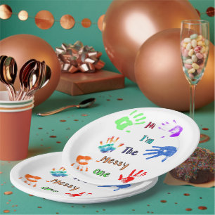 Hallo, ich bin der Messy - Paint Handprints Pappteller