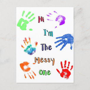 Hallo, ich bin der Messy - Paint Handprints Postkarte