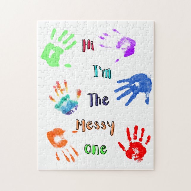 Hallo, ich bin der Messy - Paint Handprints Puzzle (Vertikal)