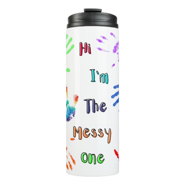 Hallo, ich bin der Messy - Paint Handprints Thermosbecher (Vorderseite)