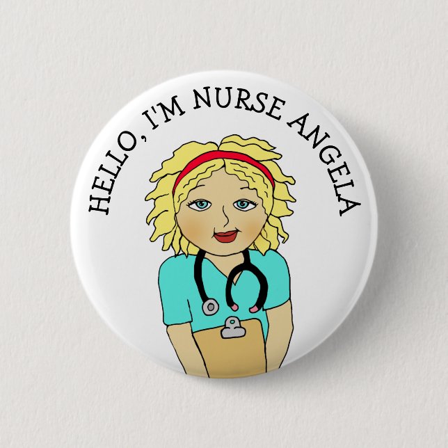 Hallo, ich bin Krankenschwester Name hinzufügen Button (Vorderseite)