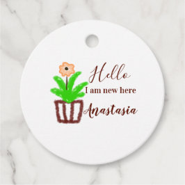 Hallo Ich bin neu hier Baby Dusche Kinder Blumenbl Geschenkanhänger