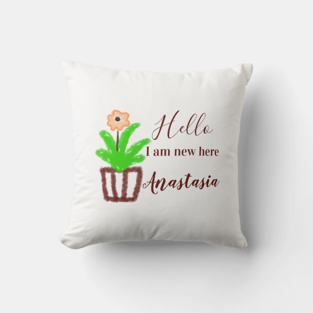 Hallo Ich bin neu hier Baby Dusche Kinder Blumenbl Kissen (Vorderseite)